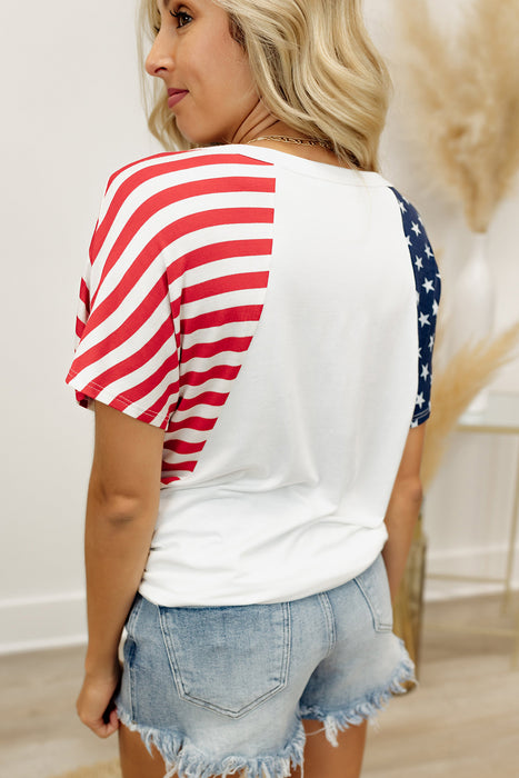 White Made America Stars and Stripes Raglan Sleeve T Shirt