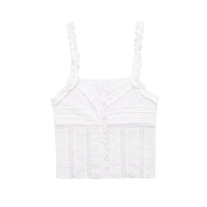 Summer Women Clothing Niche Sexy V neck Inner Vest Embroidered Strap Top