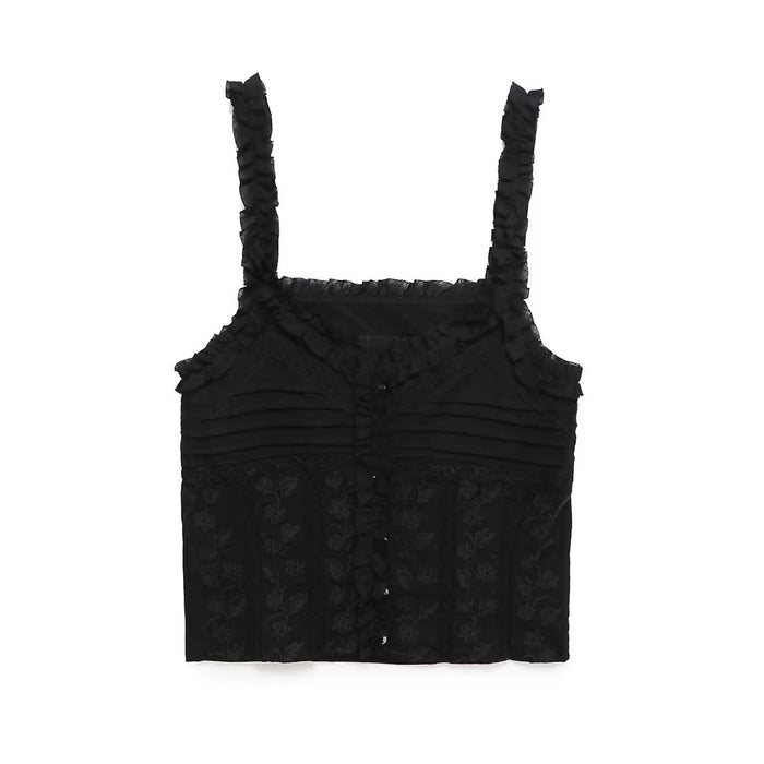 Summer Women Clothing Niche Sexy V neck Inner Vest Embroidered Strap Top