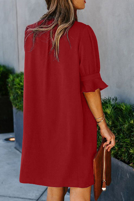 Solid Color Shirt Dress Women Spring Summer Solid Color Simple Casual Ice Silk Wrinkle Dress Women