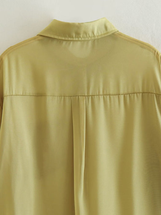 Summer Olive Green Vacation See Through Long Shirt Single Breasted Top