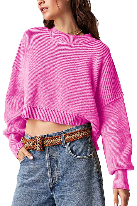 Autumn Winter Women Clothes Round Neck Knitwear Solid Color Loose Pullover