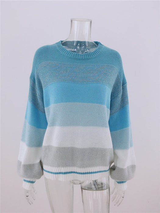 Autumn Winter Striped Striped Sweater Women Knitted Crew Neck Pullover Sweater Women