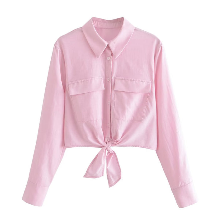 Summer Women Clothing Street Casual All Matching Short Bow Tie Shirt