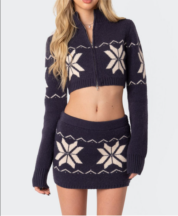 Summer Women Clothing Zipper Short Snowflake Sweater Sweater