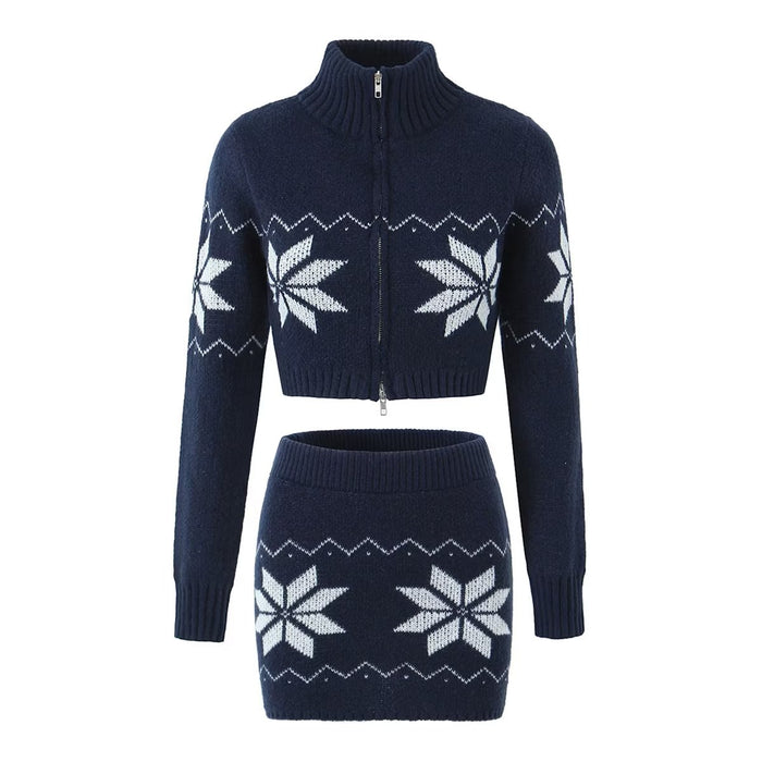 Summer Women Clothing Zipper Short Snowflake Sweater Sweater