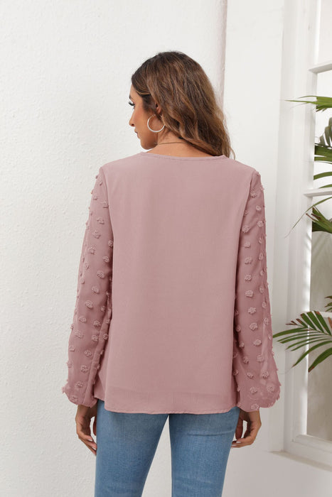 Spring Summer Women Clothing V neck Chiffon Shirt Stitching Long Sleeved Top Women with Lining