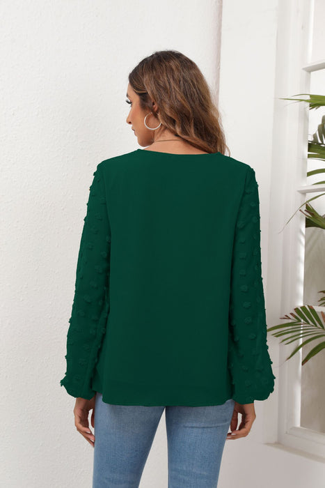 Spring Summer Women Clothing V neck Chiffon Shirt Stitching Long Sleeved Top Women with Lining