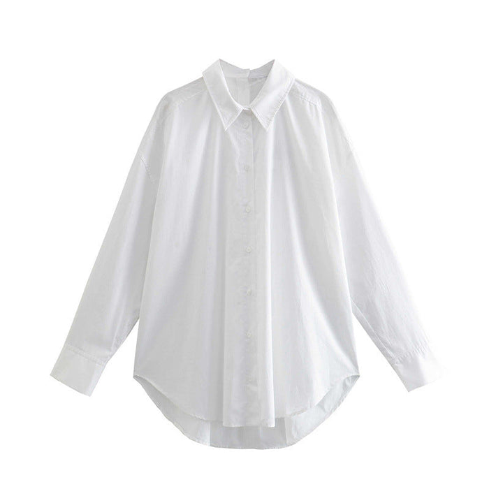 Fall Women Clothing Long Sleeve Collared Poplin Shirt