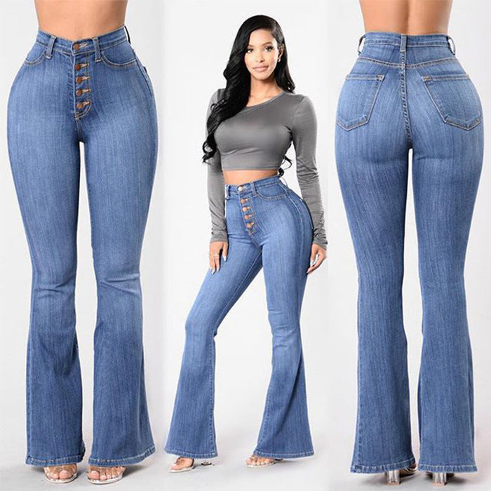 Ladies Jeans High Waist Clinch Wide Leg Jeans for Women