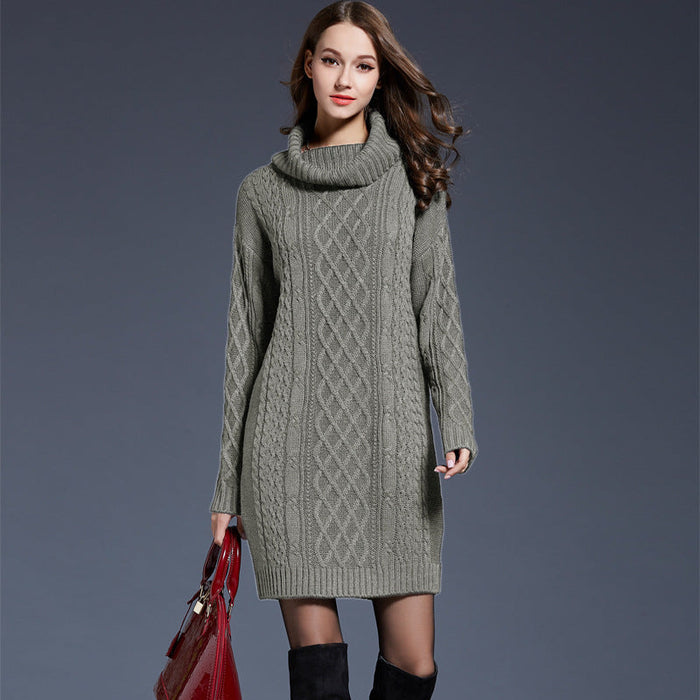 Autumn Winter plus Size Women Clothes Knitwear Dress Long Turtleneck Sweater Women