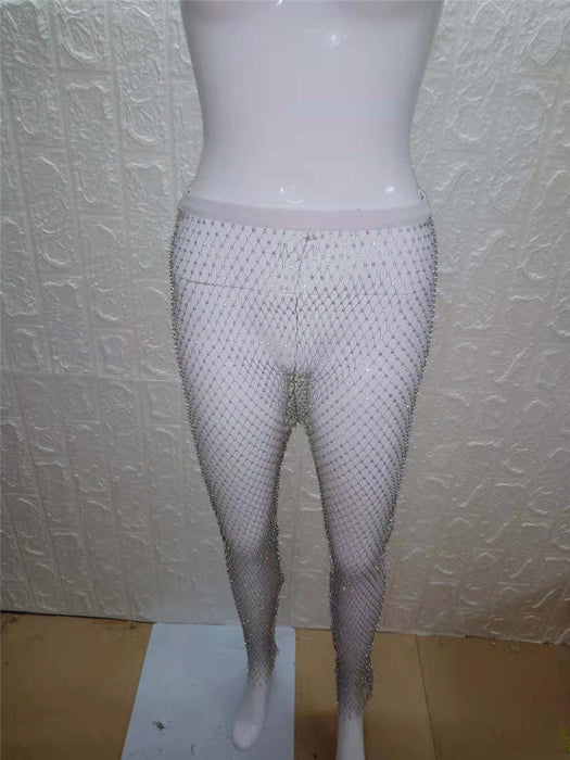 Top Product Stage Sexy Mesh Rhinestone Waist Slimming Women Pants