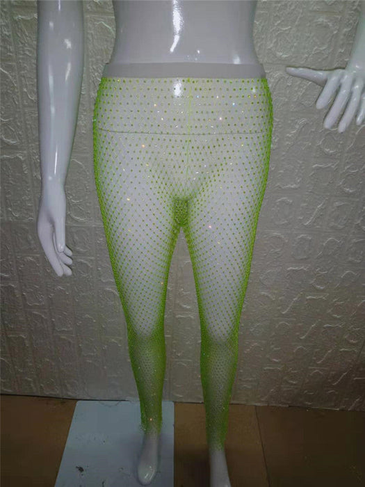 Top Product Stage Sexy Mesh Rhinestone Waist Slimming Women Pants