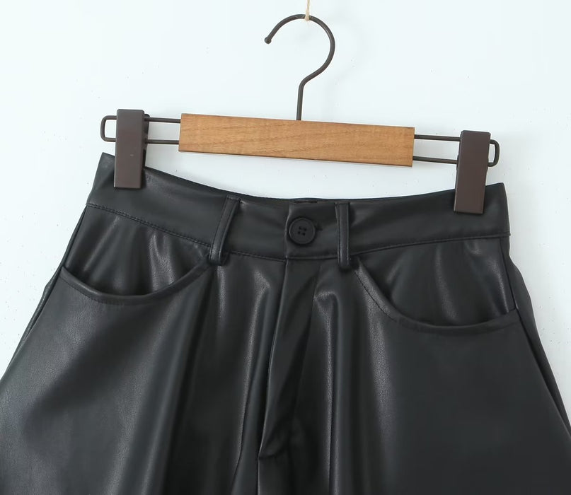 Autumn Winter Women Clothing Leather Short Pantskirt Skirt