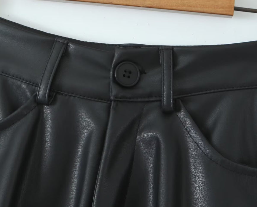 Autumn Winter Women Clothing Leather Short Pantskirt Skirt