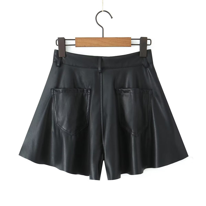 Autumn Winter Women Clothing Leather Short Pantskirt Skirt