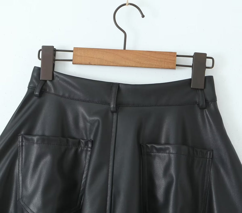 Autumn Winter Women Clothing Leather Short Pantskirt Skirt