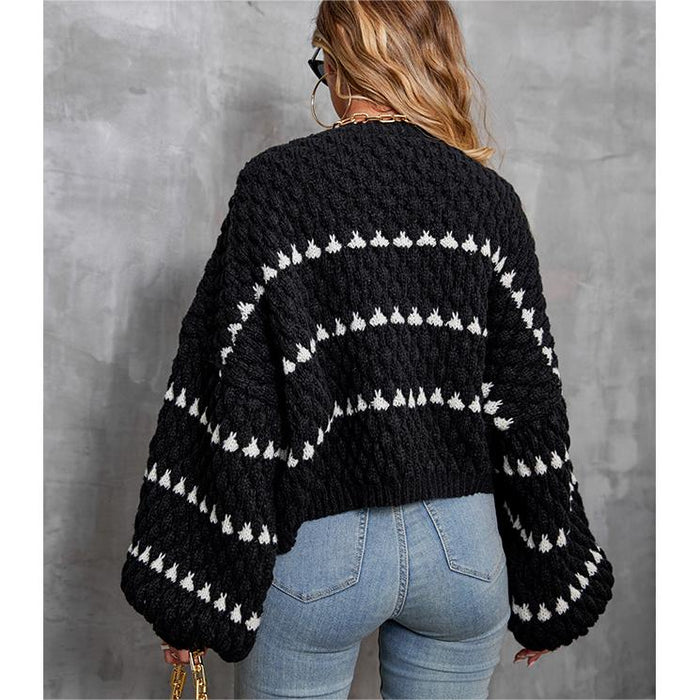 Striped Round Neck Pullover Thick Needle Sweater Women Loose Lazy Autumn Winter Long Sleeve Sweater Outerwear Top Trendy