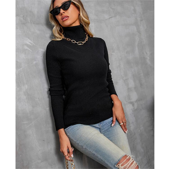 Knitted Base Sweater Autumn Winter High Elastic Core Spun Yarn Slim Fit All Match High Collared Sweaters Women Clothing Top