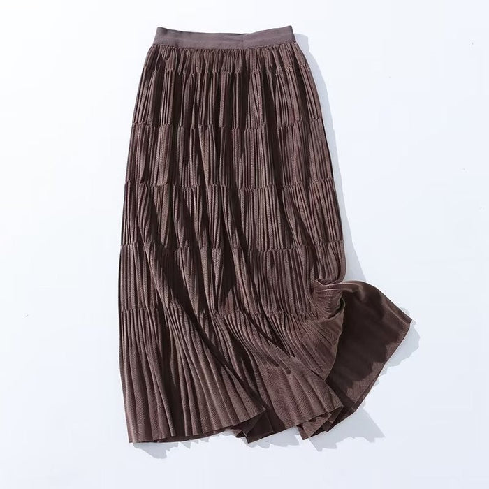 Autumn Casual Simple Skirt Fashionable Stylish Women High Waist Stitching A line Skirt