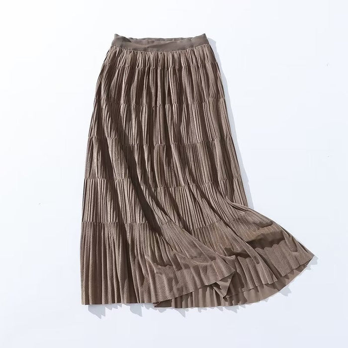 Autumn Casual Simple Skirt Fashionable Stylish Women High Waist Stitching A line Skirt