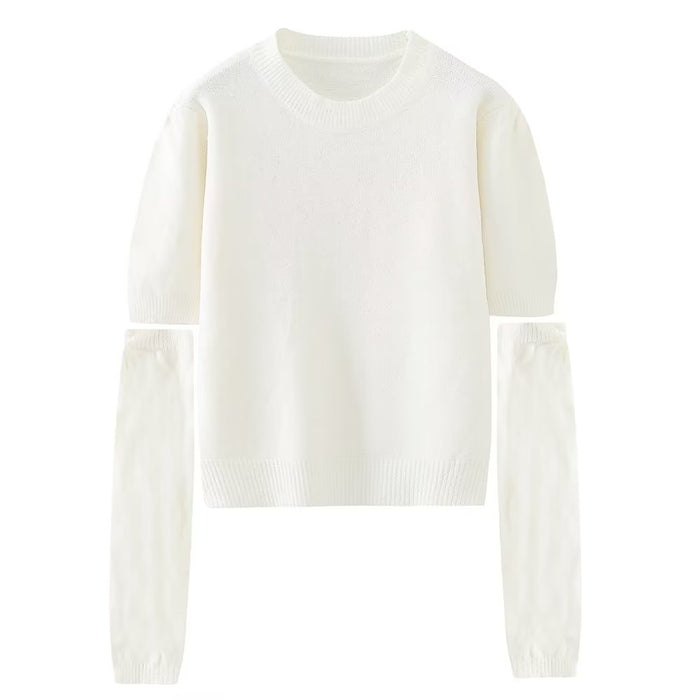 Pullover Sweater Women Retro Idle Oversleeve Detachable Design Knitted Half Sleeve Top