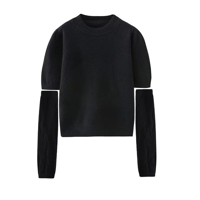 Pullover Sweater Women Retro Idle Oversleeve Detachable Design Knitted Half Sleeve Top