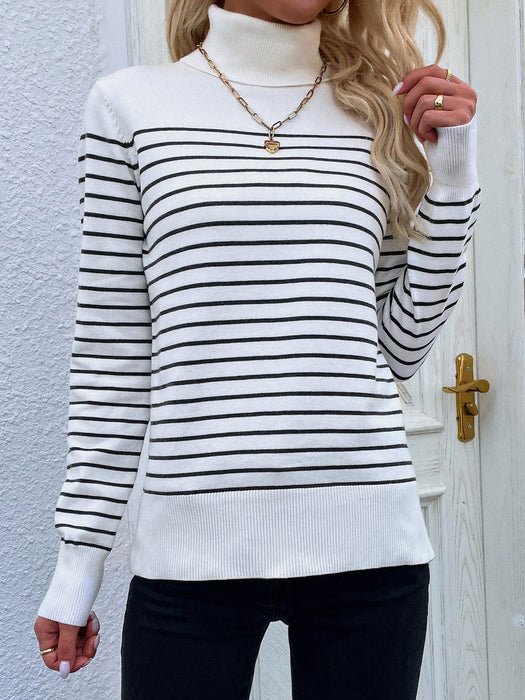 Autumn Winter Striped Women Clothing Turtleneck Sweater Women Striped Pullover Knitwear Women