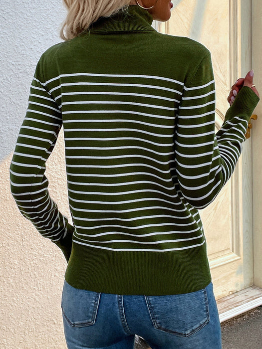 Autumn Winter Striped Women Clothing Turtleneck Sweater Women Striped Pullover Knitwear Women