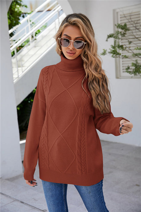 Autumn Winter High Neck Women Sweater Pullover Twist Knitted plus Size Loose Slimming Sweater