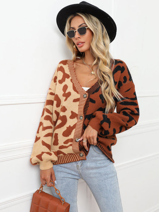 Winter Popular Sweater Leopard Splicing plus Size Cardigan Button Knitwear Sweater