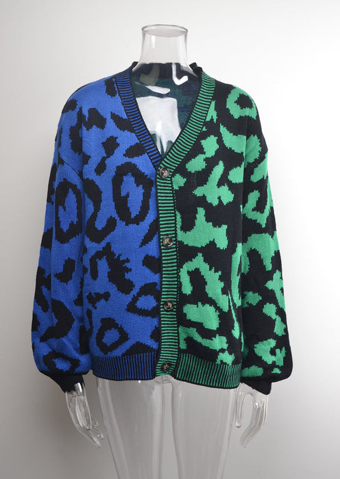 Winter Popular Sweater Leopard Splicing plus Size Cardigan Button Knitwear Sweater