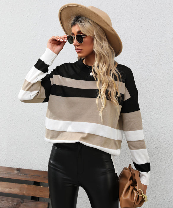 Autumn Women Wear Long Sleeve Color Matching Sweater