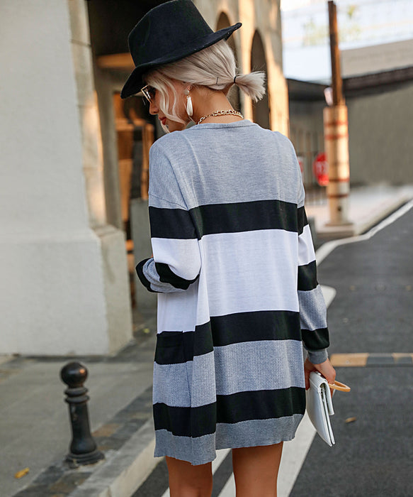 Autumn Women Clothing Long Sleeve Striped Women Coat Sweater