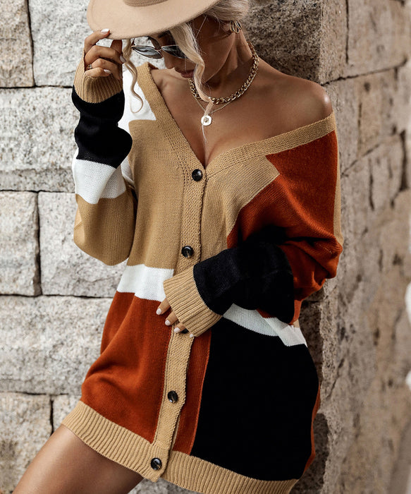 Autumn Women Wear Colorblock Sweater Coat Women