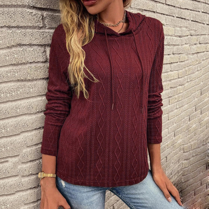 Women Solid Color Long Sleeve Hooded Pullover Sweat