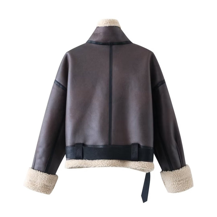 Autumn Women Street Faux Shearling Jacket Double Sided Jacket