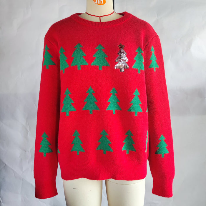 Christmas Tree Jacquard Christmas Sweater Women Casual Pullover Sweater