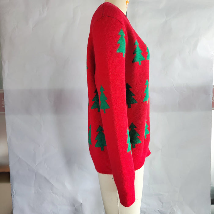 Christmas Tree Jacquard Christmas Sweater Women Casual Pullover Sweater