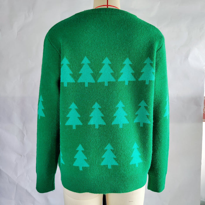 Christmas Tree Jacquard Christmas Sweater Women Casual Pullover Sweater