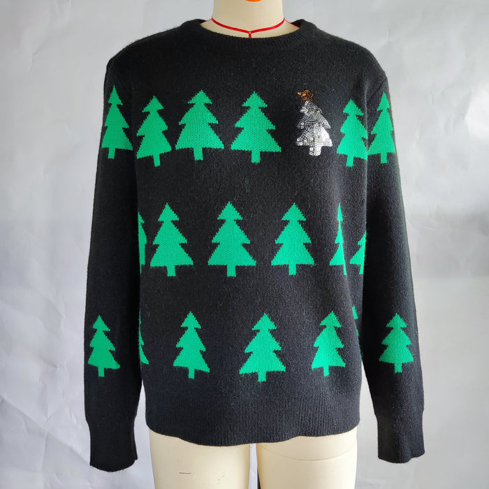 Christmas Tree Jacquard Christmas Sweater Women Casual Pullover Sweater