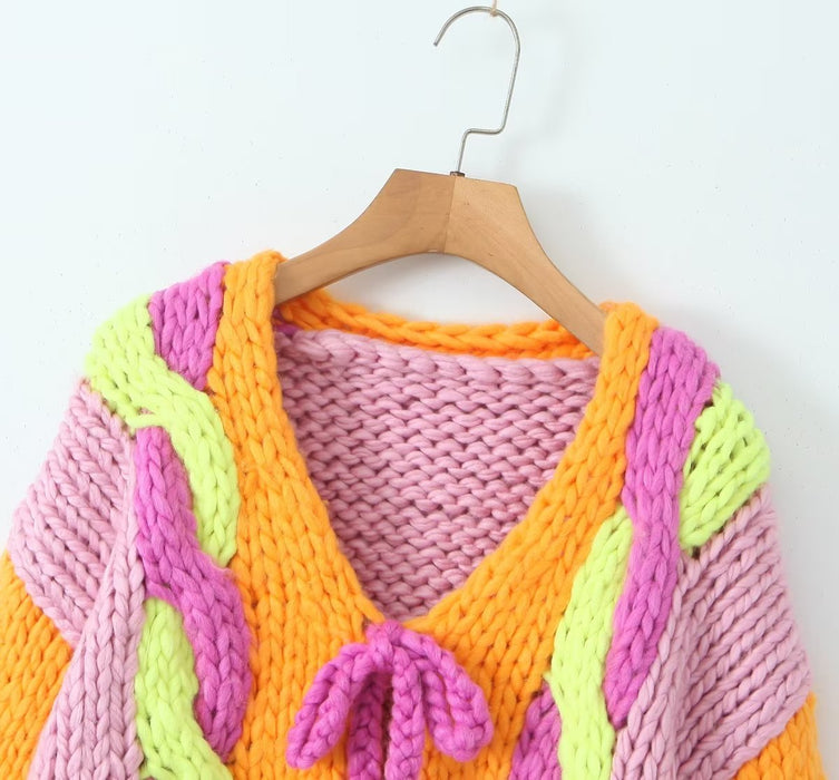 Autumn Women Handmade Color Knitted Cardigan Sweater Coat