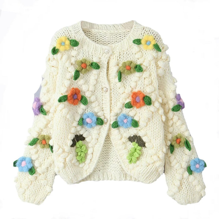 Sweet Girl Handmade Floral Sweater Autumn Loose Lazy Sweater Niche Cardigan Coat