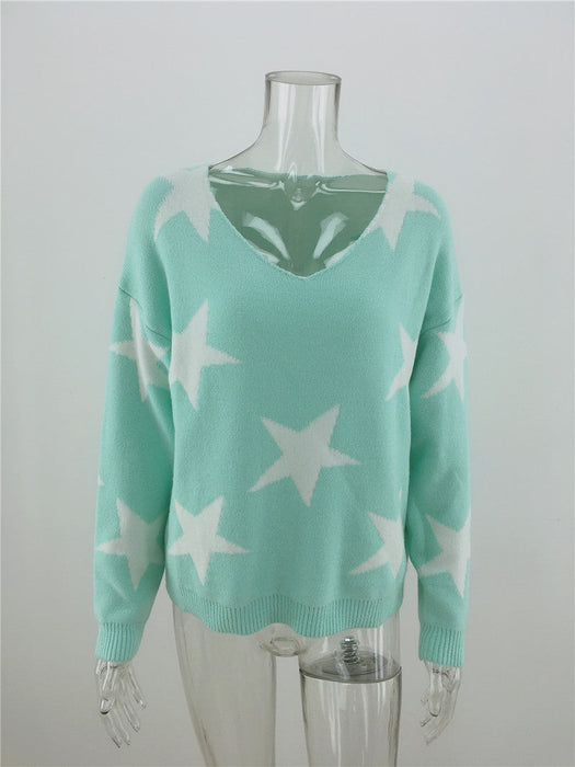 Autumn Winter Five Pointed Star Sweater Geometric Abstract Pullover Loose Office Office Sweater Women