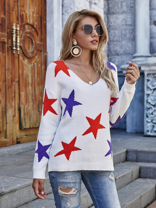 Autumn Winter Five Pointed Star Sweater Geometric Abstract Pullover Loose Office Office Sweater Women