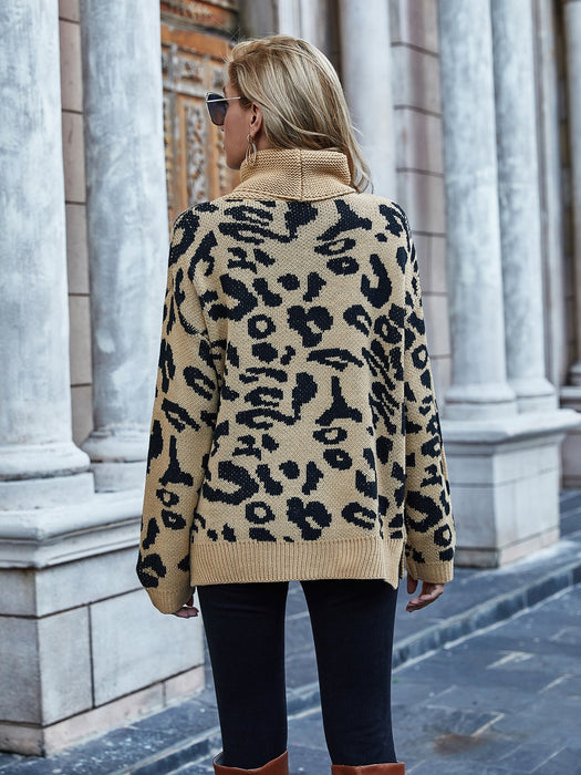 Autumn Winter Leopard Print Sweater Loose Office Office Pullover Turtleneck Sweater Women