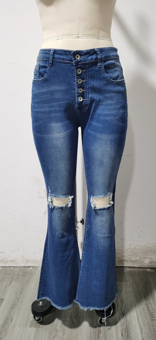 Ladies Jeans Office Mid Waist Ripped Jeans