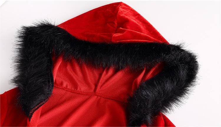 Christmas Clothing Long Sleeve Hooded Furry Christmas Dress with Belt Sexy Christmas Nightclub Performance Wear