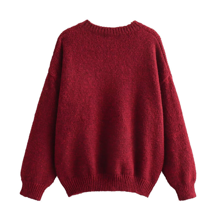 Women Autumn Winter Christmas Tree Atmosphere Round Neck Pullover Knitted Sweater