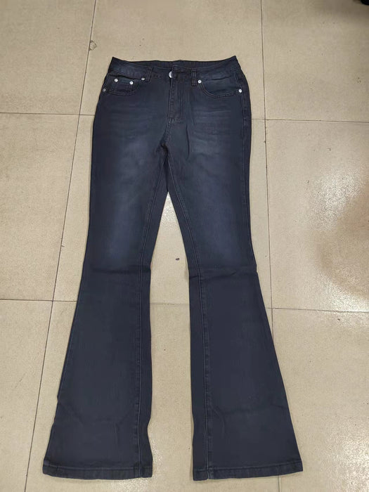 Summer Washed Blue Jeans Street Hipster Flared Pants Trousers Mid Waist Ordinary Jeans No Belt